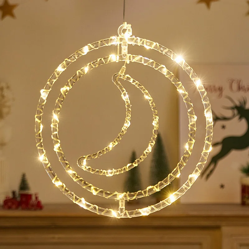 Creative Rotating Atmosphere Decorative Lights LED Stars and Moon Interlocking Christmas Tree Bark String Decorative Lights