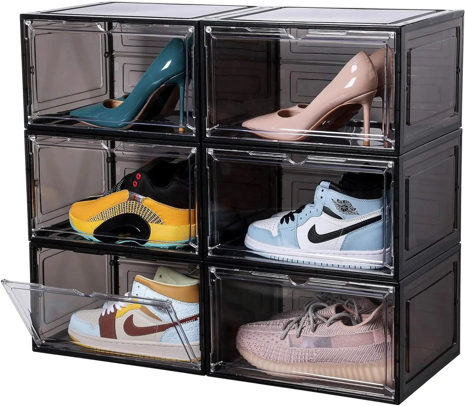 Kerykwan 3 Pack Clear Plastic Shoe Storage Box Rectangle Shape Transparent and Foldable Injection Technics