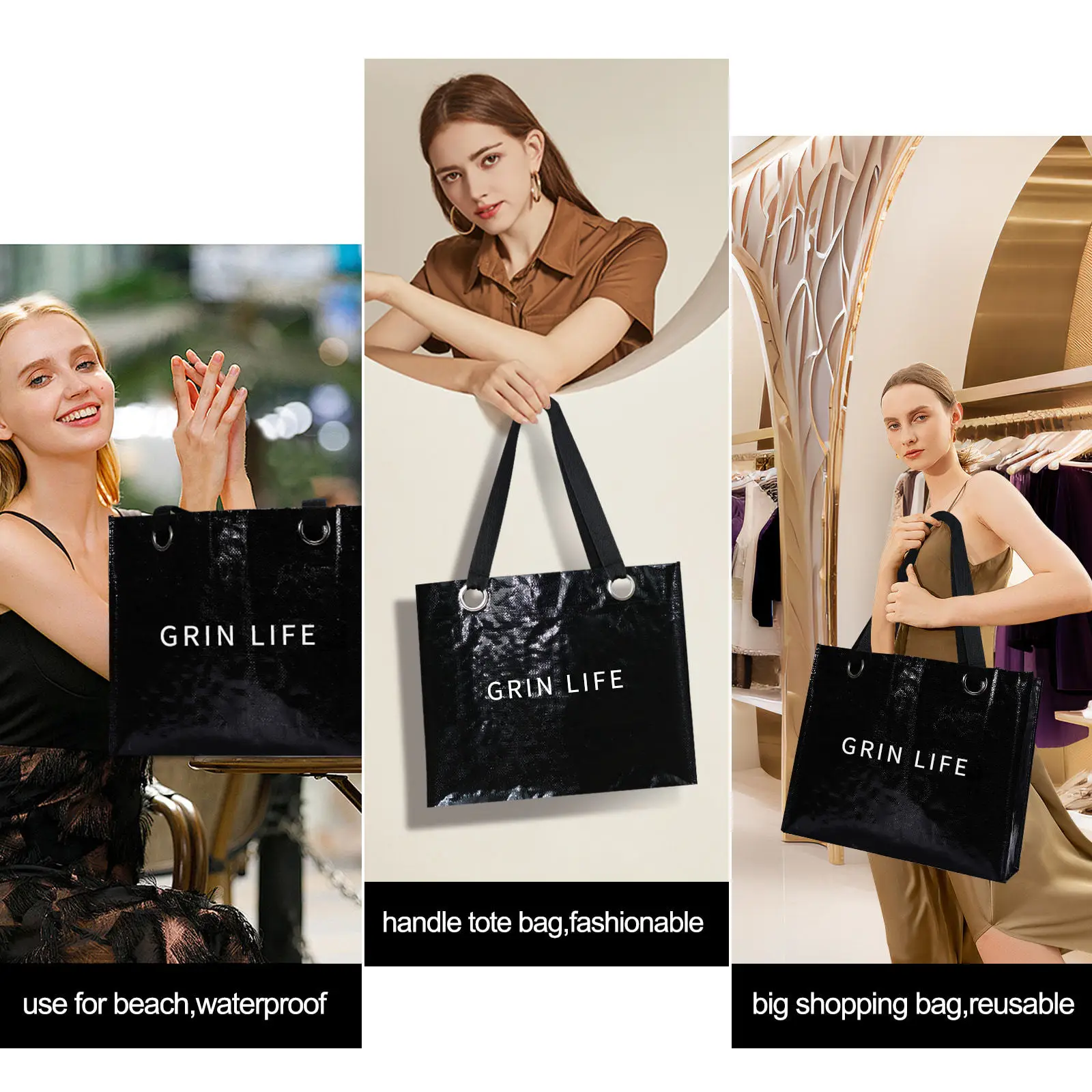 Custom eco-friendly tote bag with pp woven plastic handle reusable fashionable promotion shopping pouch for gifts