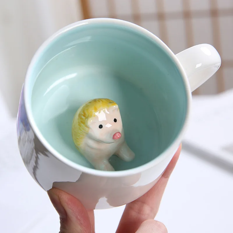 Tazza In Ceramica 3D Con Animaletto Sul Fondo, Coffee Mug Sorpresa, Regalo Di Compleanno E Natale, Dimensioni 14x10.9 Cm - 3