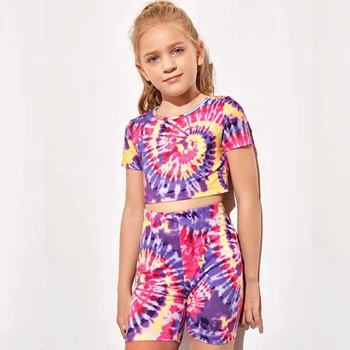 2021 kids summer clothing children Girls Two Piece Teen Girls Clothes Tie dye set