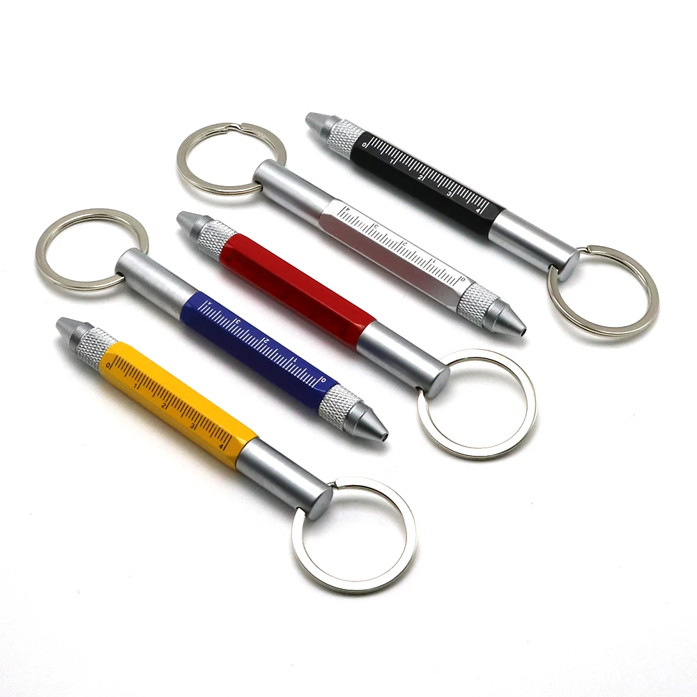 Multi Function Ball Pen 6 in 1 Tool Screwdriver Ruler Mini Metal Ballpoint Pen with Keychain