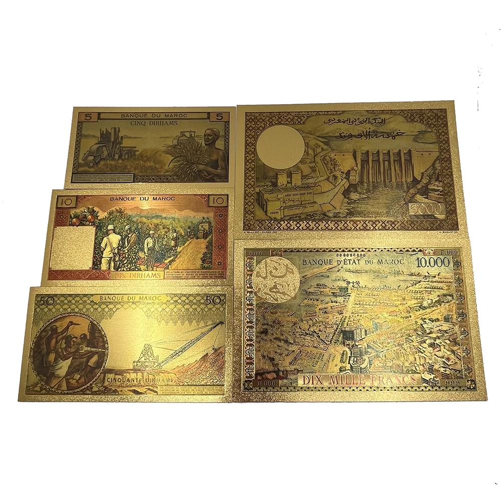 Free Shipping Not Currency Metal Craft Waterproof Morocco Money PVC 24k Gold Foil Plated Bank Note Money Banknotes