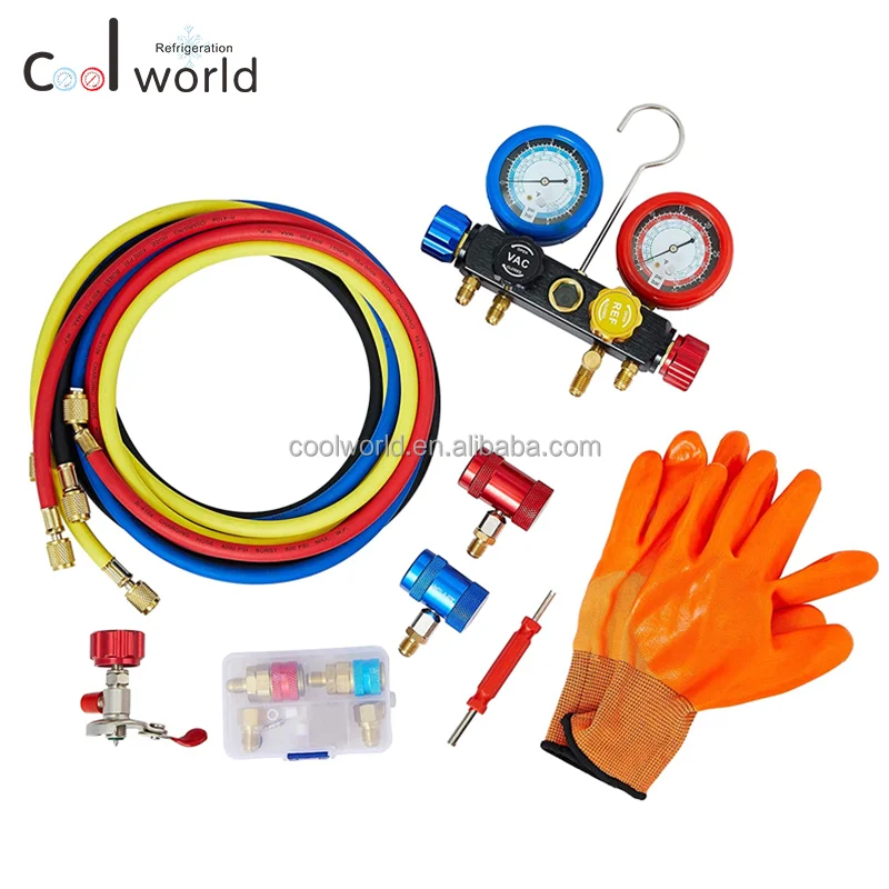 R134A AC HVAC DIAGNOSTIC TESTING CHARGING MANIFOLD GAUGE METER KIT W/HOSE & ACME - Foto 12