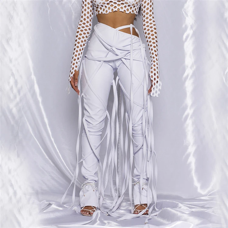 D95673 Lady Trousers Casual Pu Leather 