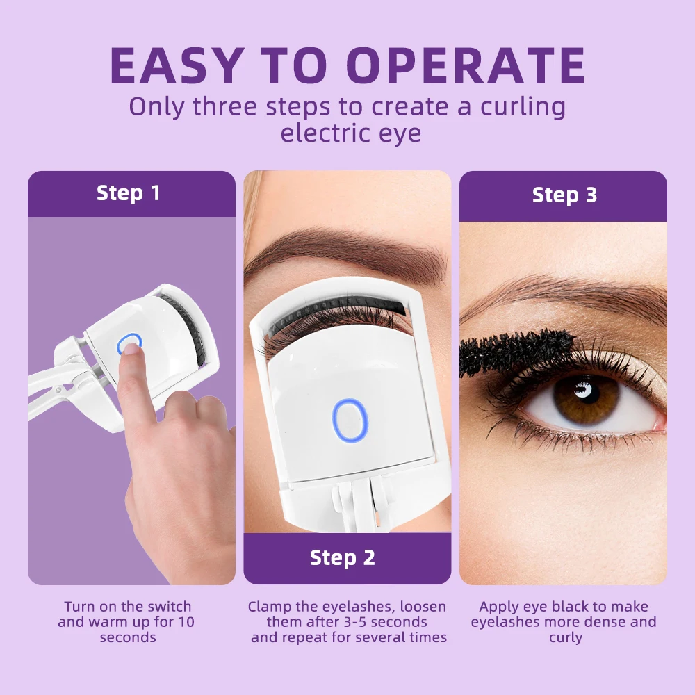Beheizte Wimpernzange Mit USB-Ladung – Elektrischer Wimperncurler Mit Anti-Verbrennungskamm, 3 Temperaturstufen