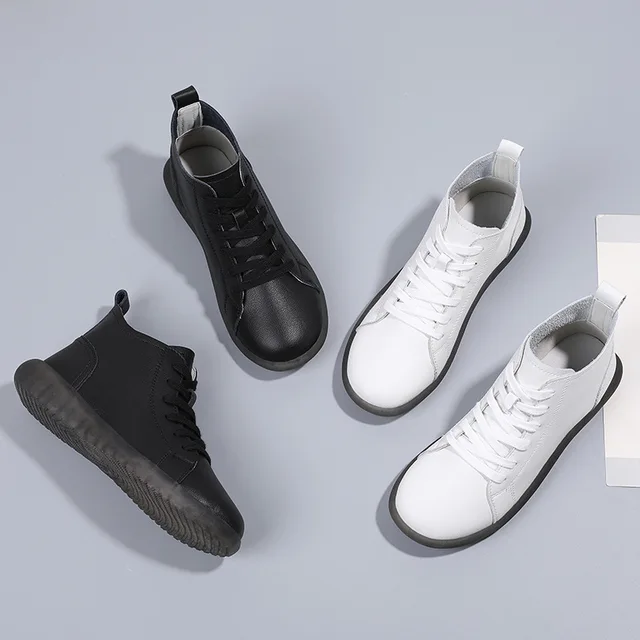 Women's Cowhide Leather Sneakers Lightweight Casual Shoes for Winter