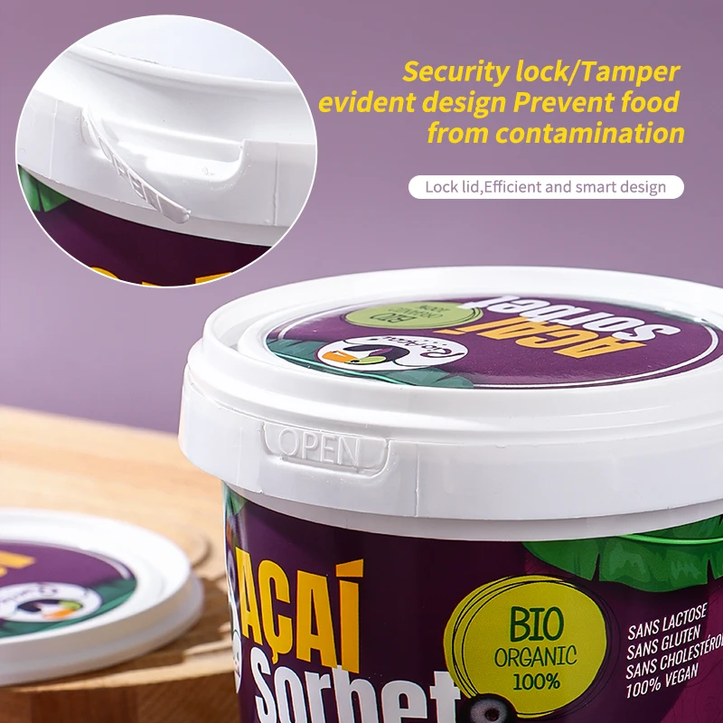 Tamper Proof Environmentally Friendly Factory Price Plastic 1L Bucket 1kg Ice Cream Container with Lid Handle