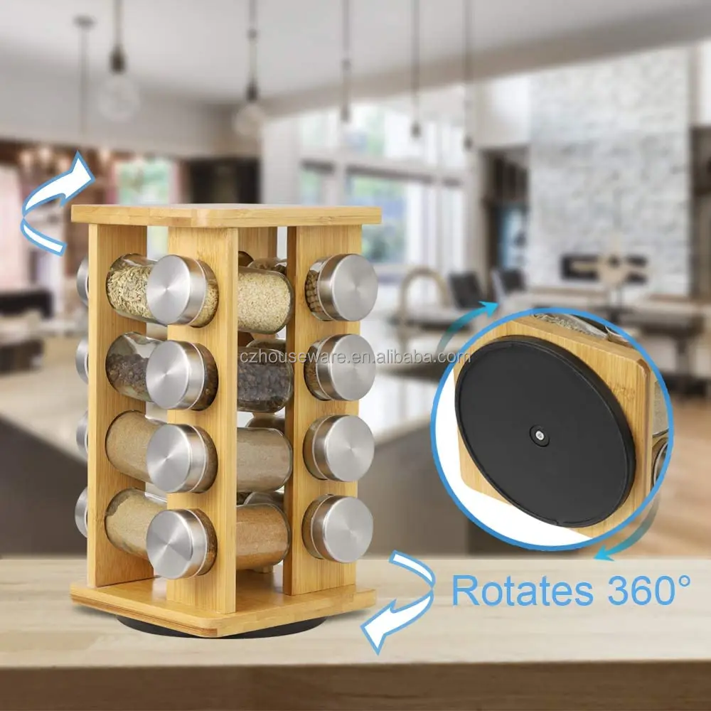 Kitchen Turntable Bamboo Wood Spice Rack Cabinet Round Rotating Kitchen  Storage Shelf Rotating Spice Rack