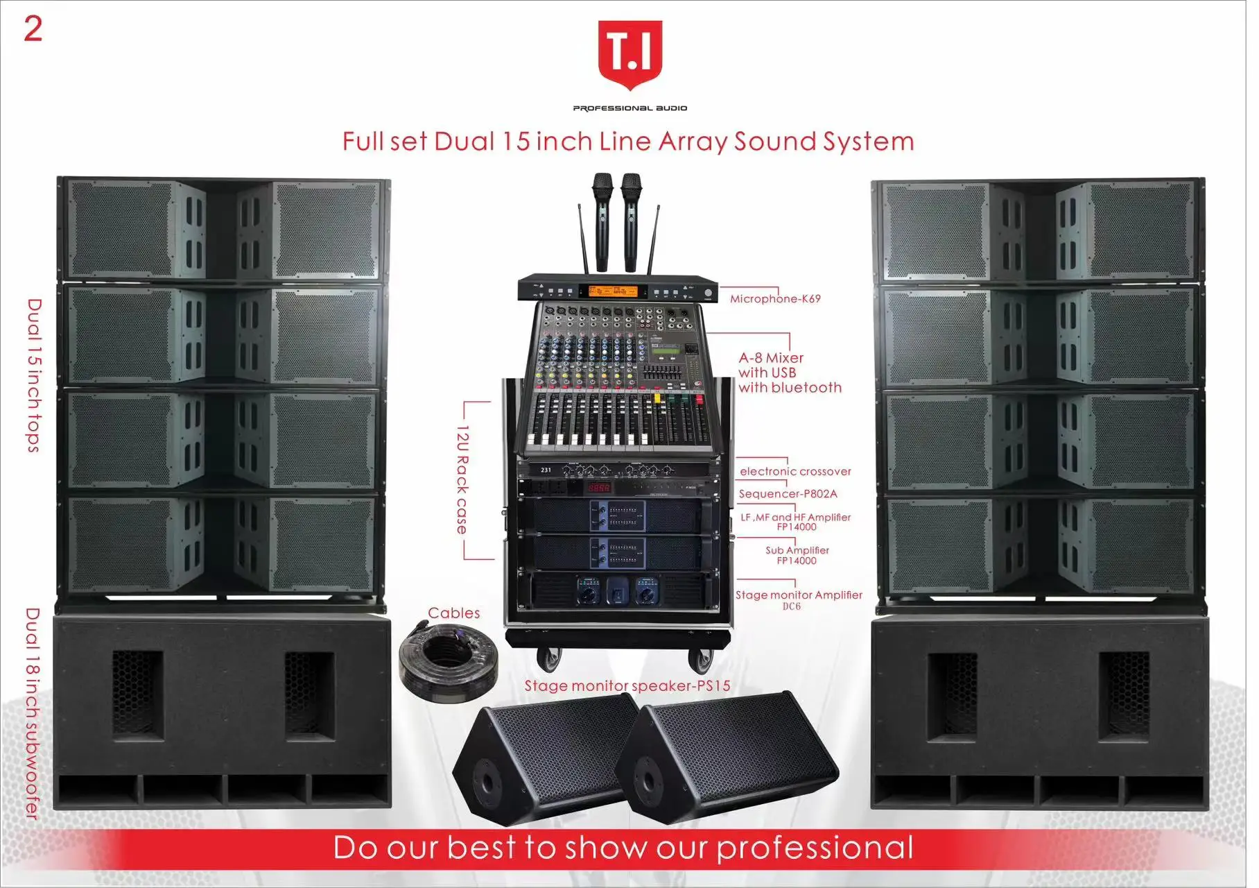 VT4889 Dual 15  Inch Three Way Powered Line Array Loudspeaker System Professional Audio Sound Passive Stage Speakers