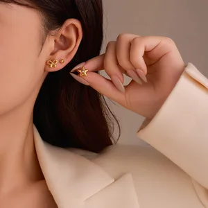 MW Stainless Steel Minimalist Stud Earring Set Crystal Cubic Zircon Stone Star Butterfly for Wedding Party Fashion