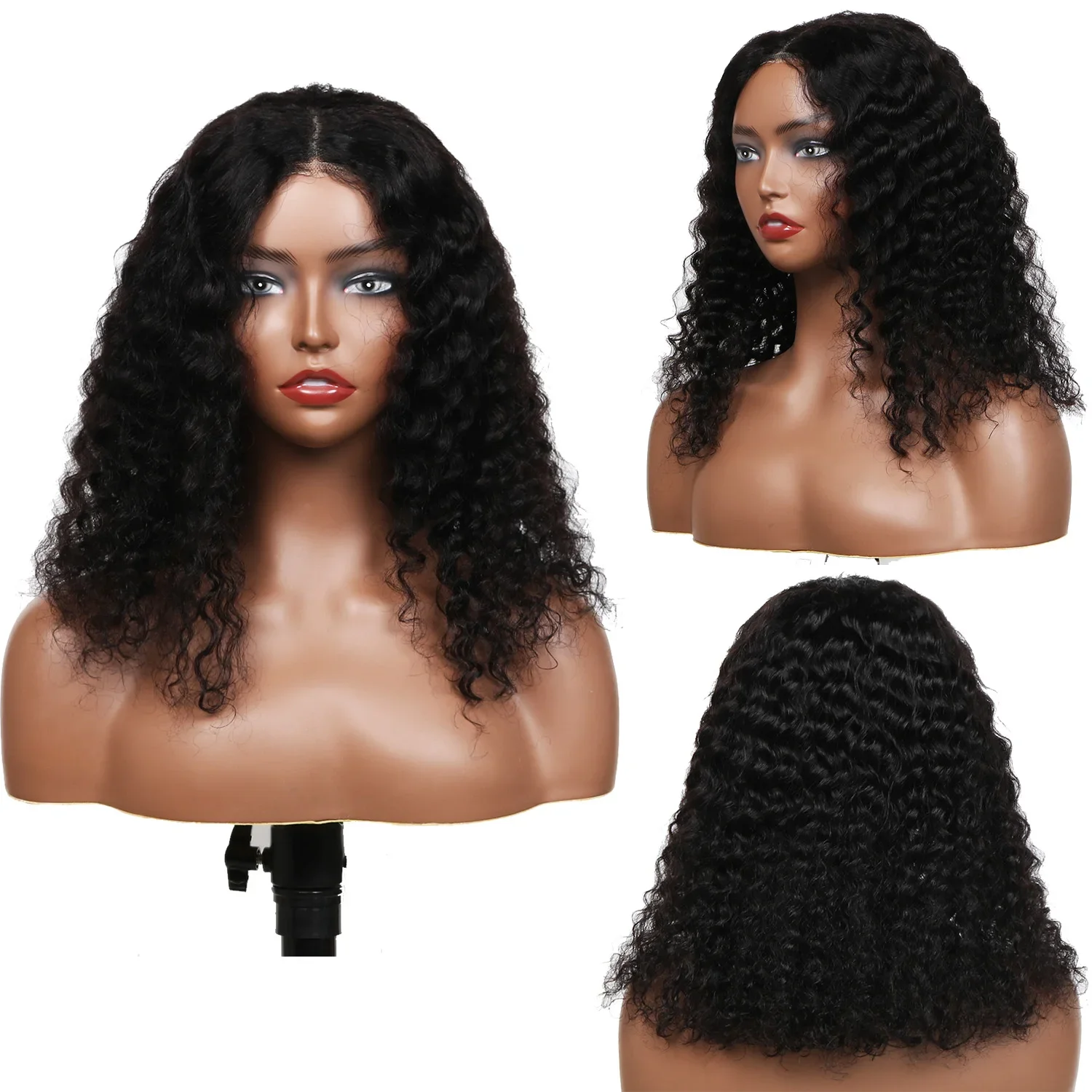 Diepe krullende bobpruiken, voorgeplukt met haar, korte bob, diepe golven, menselijk haar pruiken, zijscheiding, kant voorpruiken, menselijk haar pruik voor vrouwen_voghion.com