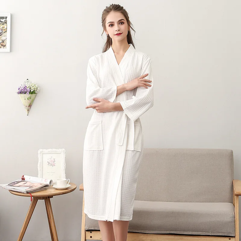 Wholesale Customize Cotton Blend Lightweight Long Waffle Kimono Bath and Spa Robe