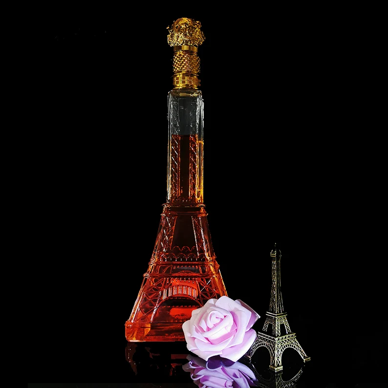 Factory Customize eiffel Tower Shape  500ml 700ml Liquor Wine Glass Bottle