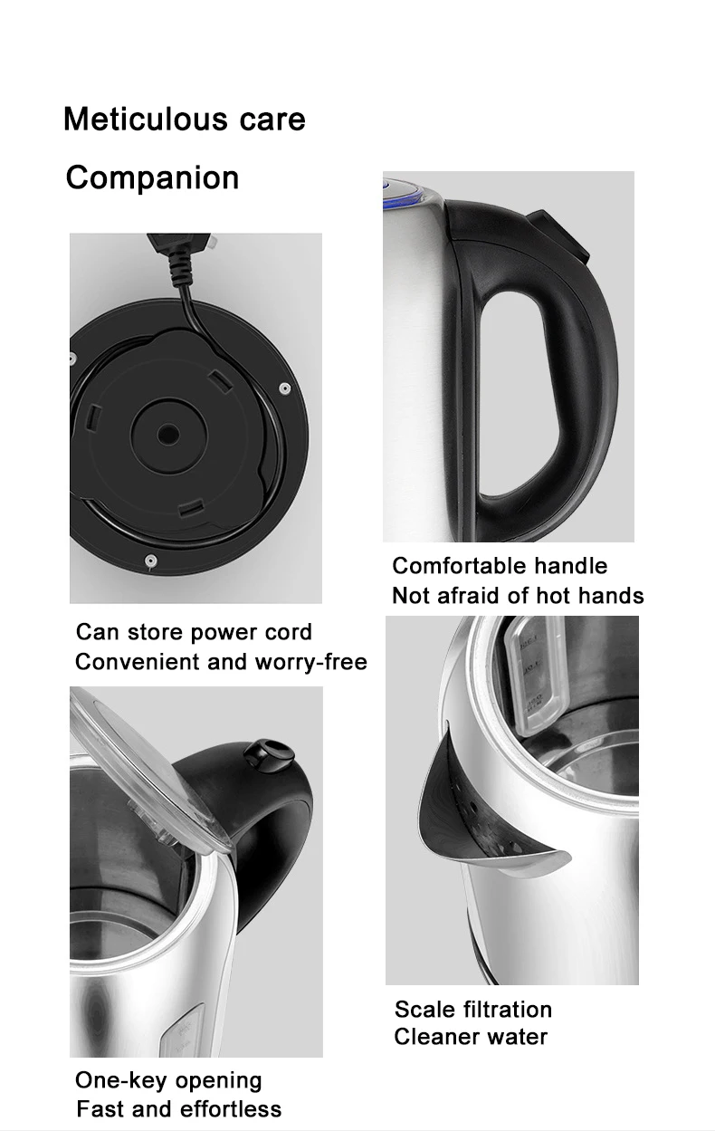 1800w Portable 304 Stainless Steel Fast Electric Hot Water Kettles