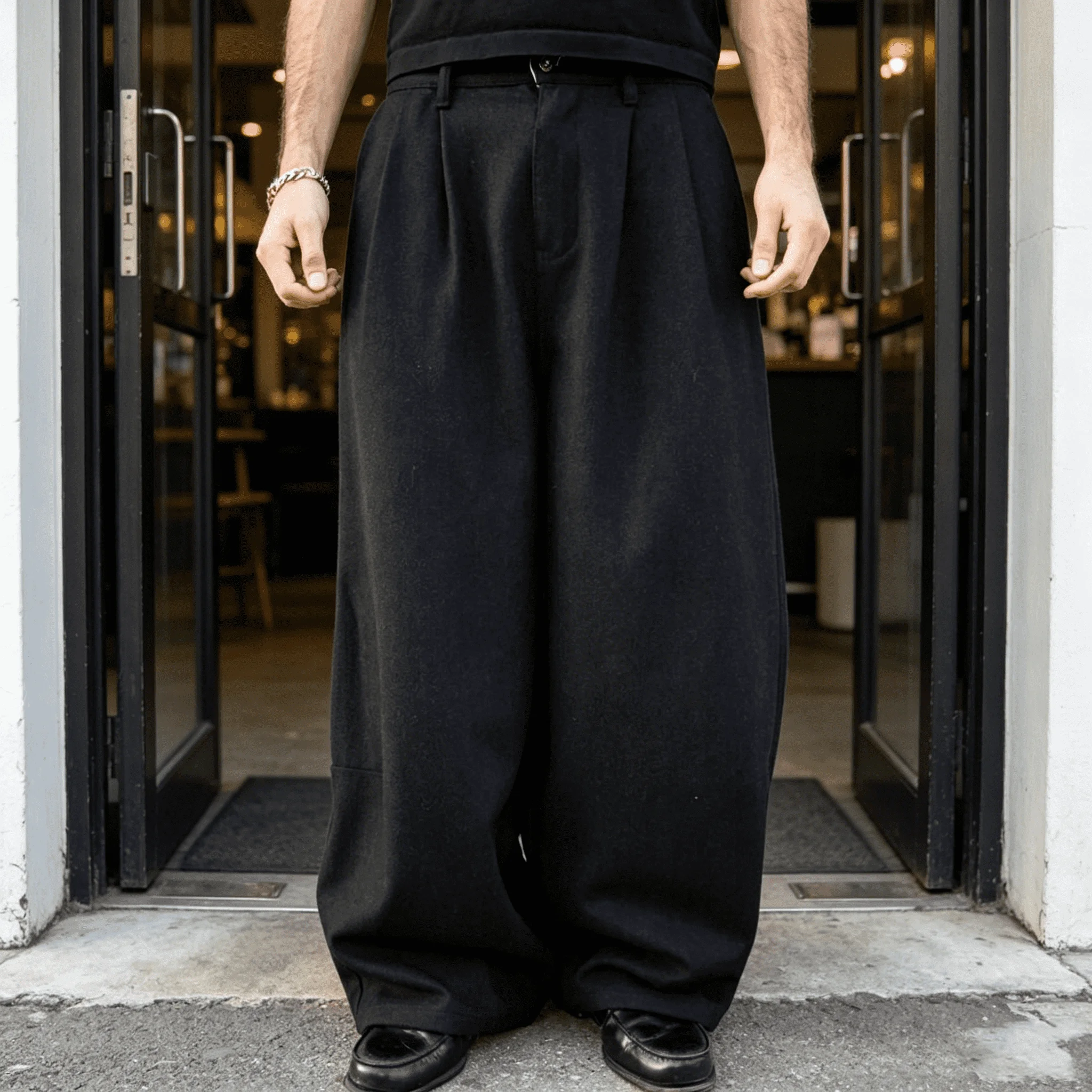 Custom Vintage Pinstripe Wide Leg Trousers Men Multi Side Pocket Loose Straight Casual Office Streetwear Baggy Suit Pants gallery 7