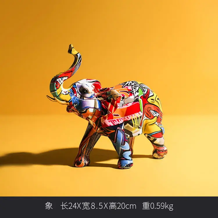 2021 Modern Decorative Figure Desktop Animal Ornament Olifant Houtsnijwerk Sculptuur Fashion Graffiti Art Elephant Statue