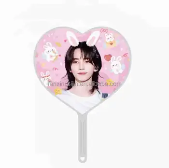 Kpop personalized custom idol photo double side printed heart shape plastic hand fan mini picket for event