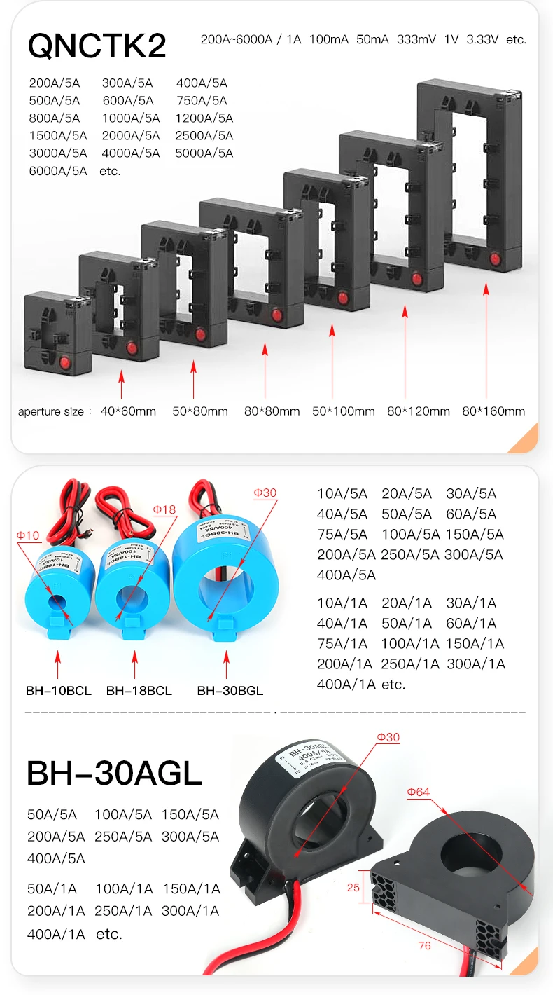 Split Core Current Transformer QNCTK1-10 1A 1V 50A 333mV 100A 0.707V 150A 5V 20A 3.33V 80A Open Type Current Sensor Clamp CT
