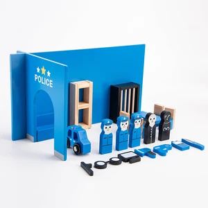 Wooden Police Doll House Toy Wooden Play Set Furniture Play Set Children's 3D Police Toy Simulation Mini Police Set for Kids