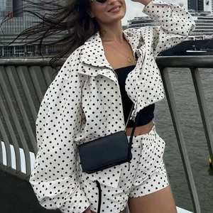 112 Custom Tracksuits for Women Street Wear Long Sleeve Stand Neck Wave Point Print Tops and Shorts Two Piece Set Women Clothing