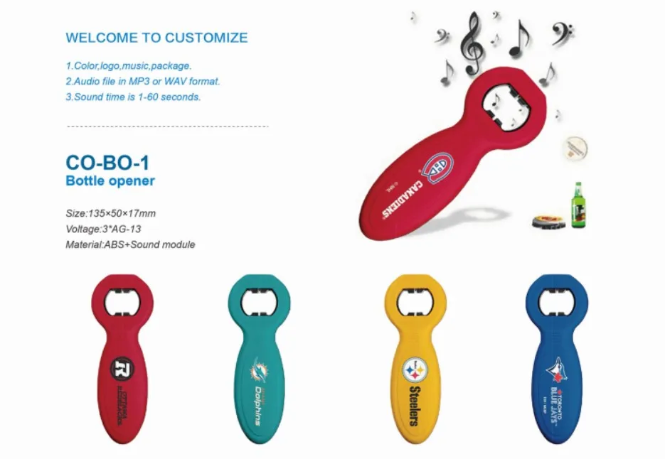 Factory Customize logo Sound Cheap Plastic Beer Bottle Opener for Holidays Promotion Gifts