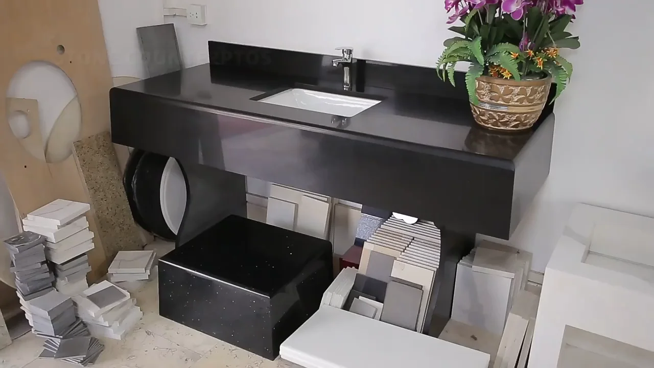 Luxury Black Quartz All In One Piece Bathroom Sink And Countertop Buy