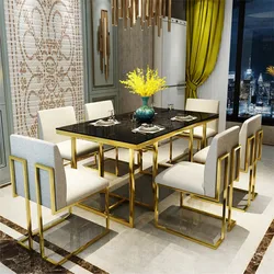 Popular design dinning table metal frame marble top luxury dining table sets