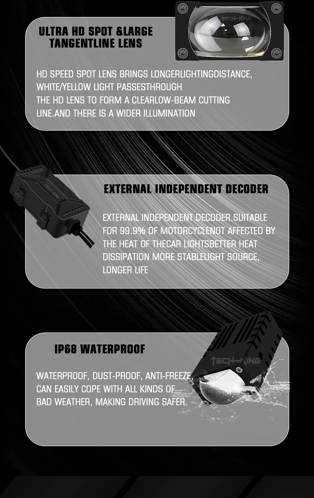 TECH-KING Wholesale thin small size lens car bumper led fog light 50W motorbike auto light ODM car lights accessories spotlight