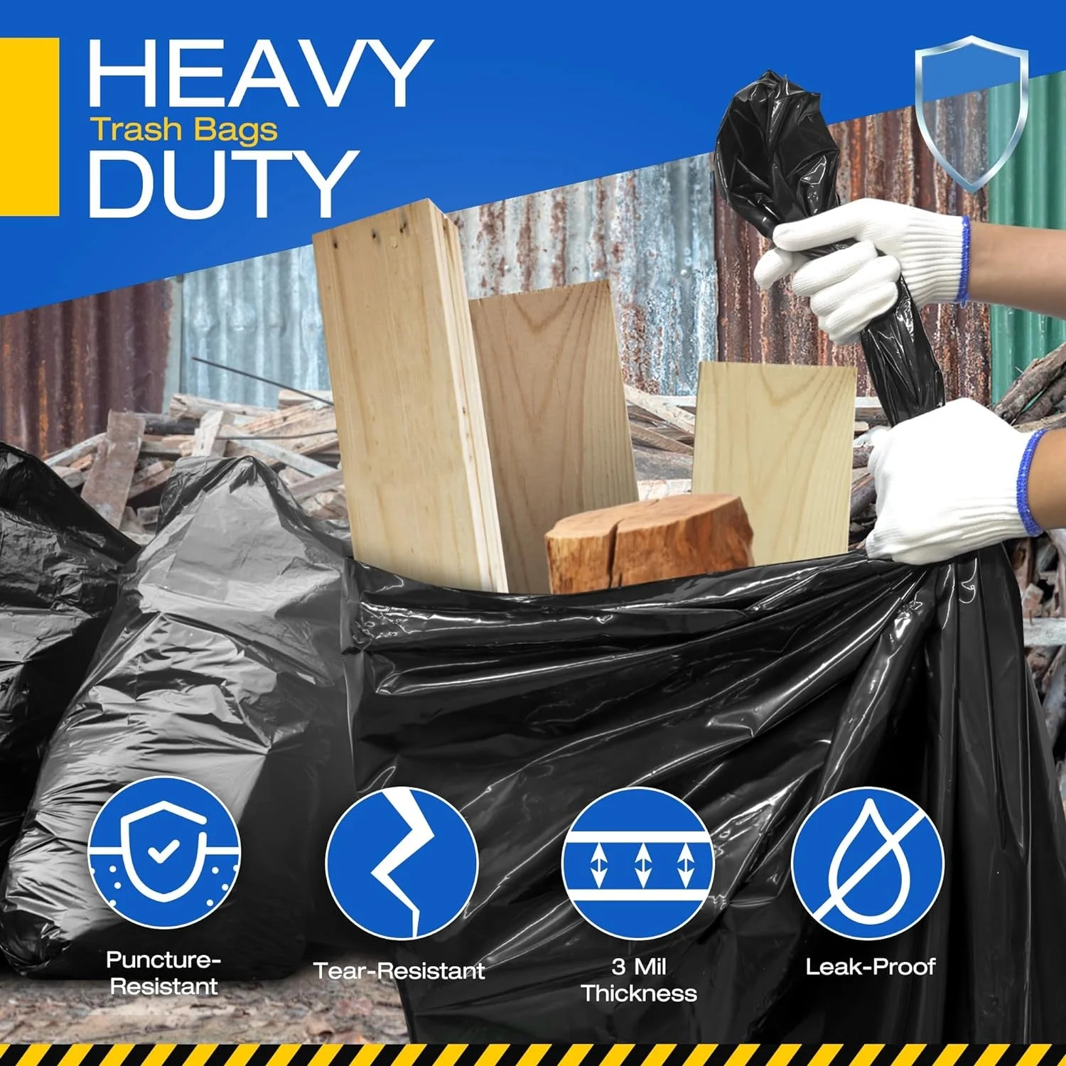 Biodegradable Rubbish Large Compostable Black Heavy Duty 40 55 60 95 Gallon Big Size Thick Plastic Trash Garbage Bag