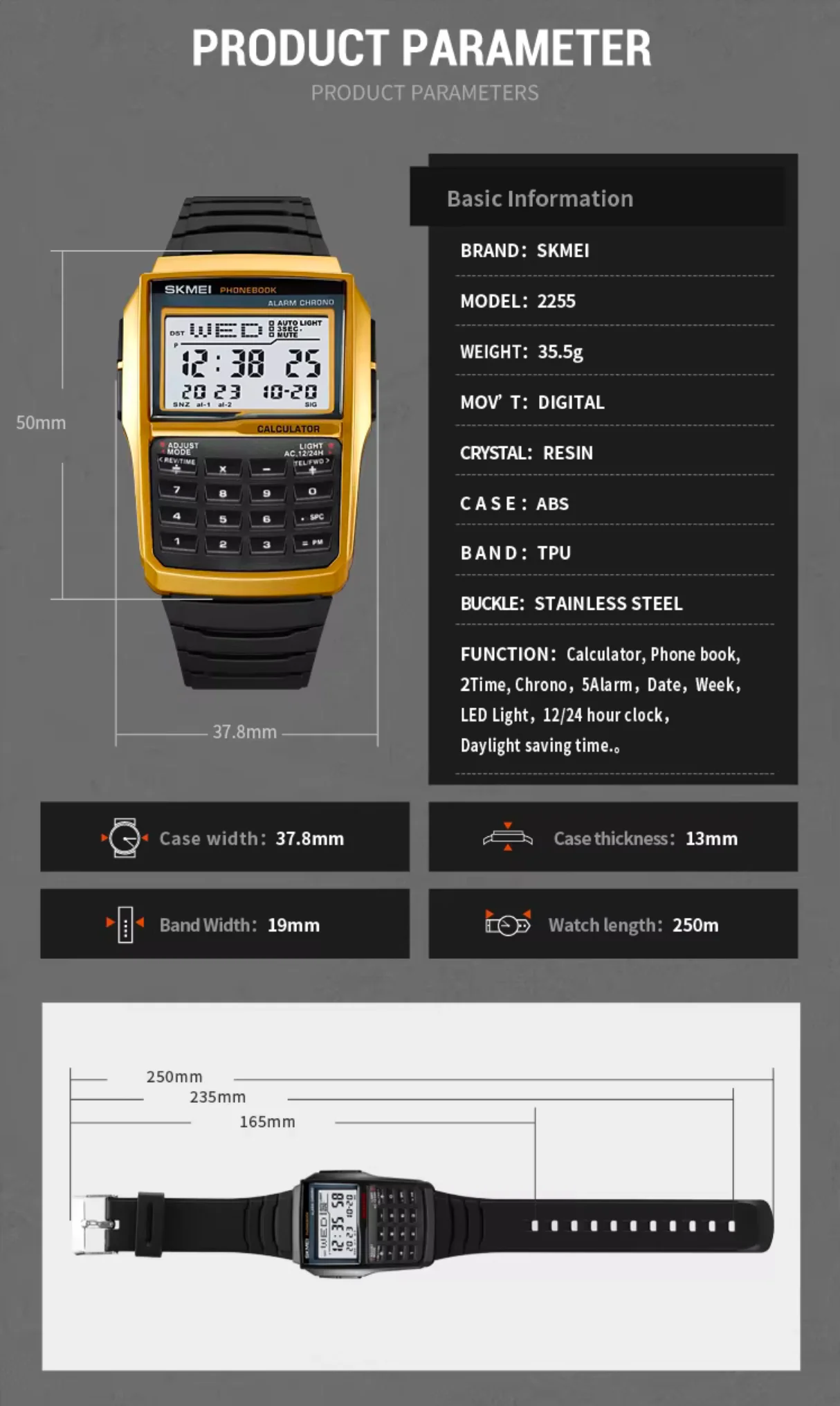 SKMEI 2255 Fashion Calculator Design Watch - Retro Men's TPU Strap