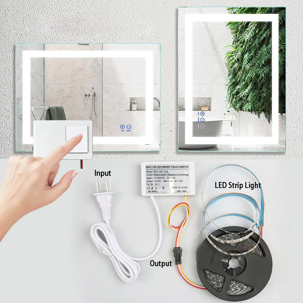 Smart Bathroom Mirror Touch Switch Mirror With Power Supply Driver Led