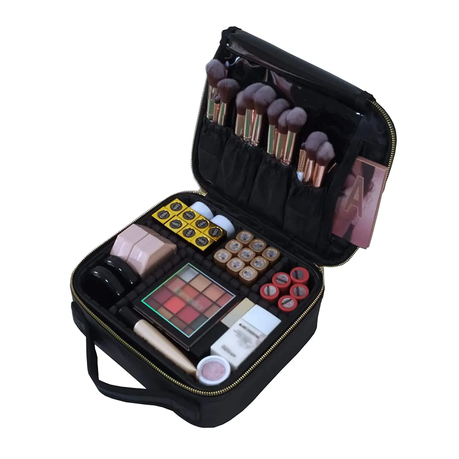 Professional PU Leather Train Case for Girls Zipper Cosmetic Storage Makeup Case Thread Style-Lady Travel Accessory