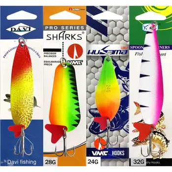 CHEERY Big Long Cast Metal Spoon Lure Spinner 16g-32g Red Heart Piece Three Hook Glitter Bait for Salmon Saltwater Fish Catfish – Metal Jig – view 4
