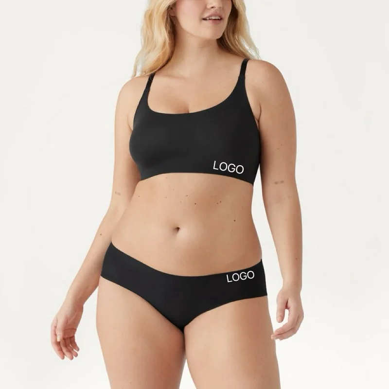 Brand Custom Seamless Underwear Set Comfortable Soft Support Bra Without Underwire Wireless Soft Thin Bra Thong Set