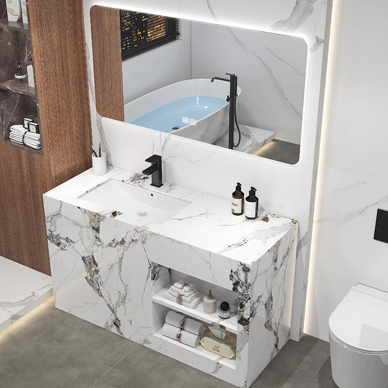 Factory Customized 150cm Countertop Double Sink Rock Broad Slate Wash Basin Sinks Bathroom Cabinet Vanities