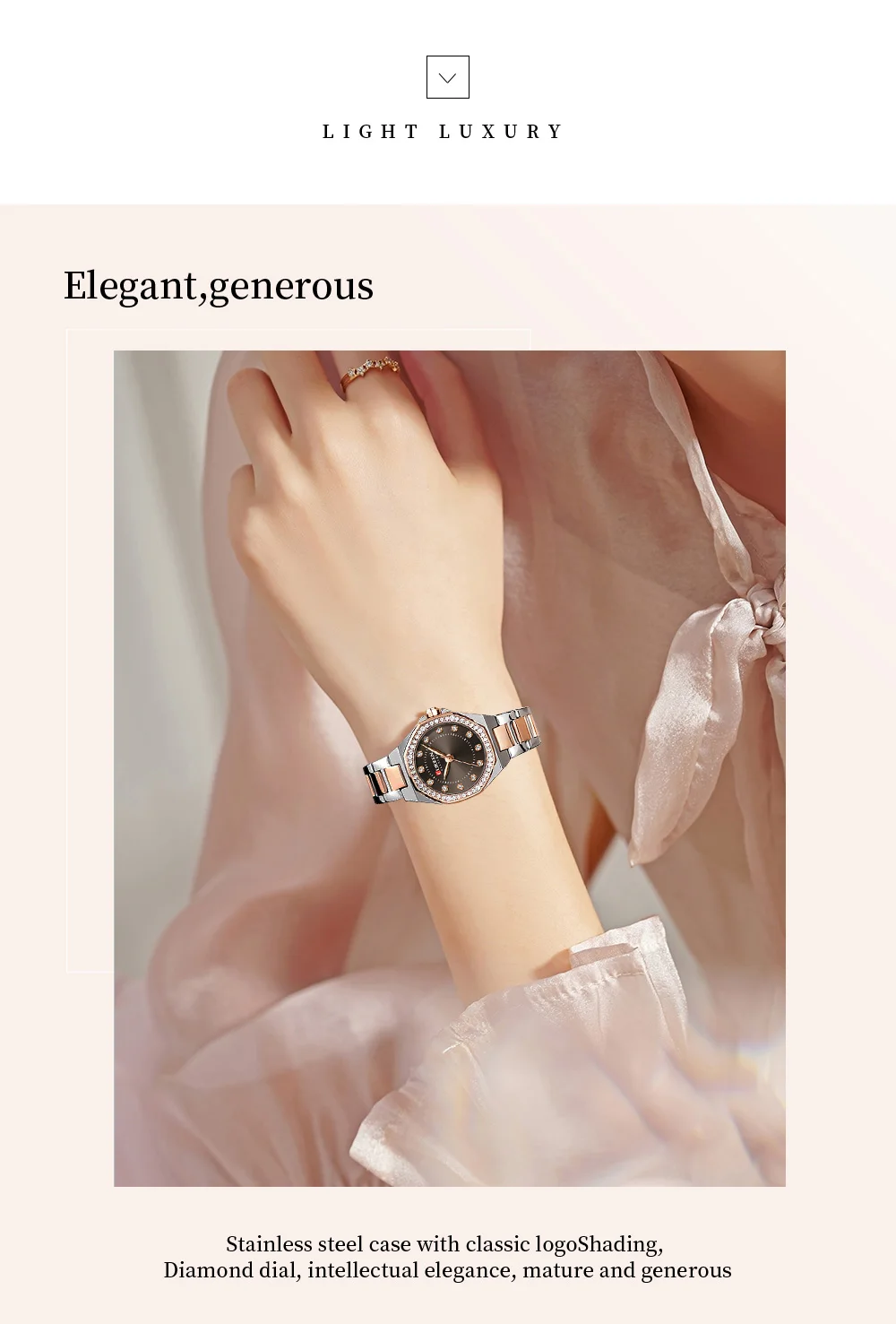 CURREN 9100 Female Stainless Steel Strap Quartz Women's Luxury Elegant Simple Diamonds Ladies Watch Waterproof Luminous Watches