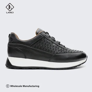 LANCI New Genuine Leather Sporty Sneakers Comfortable Anti-Slip Breathable Design with Lace-Up Leather Insole for Men's Sneakers