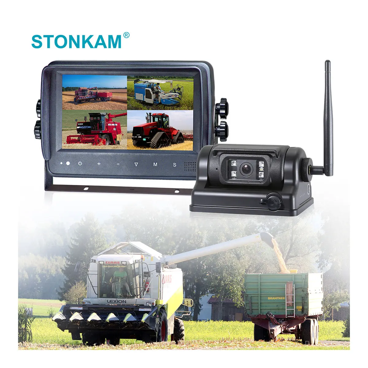 STONKAM Wireless Reverse Reversing Camera With Split Screen Waterproof 7 Inch Wireless Car HD Monitor for Bus Truck Camera