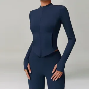 Women Gym Fitness Running Sportswear Push up Breathable Athletic Long Sleeve Yoga Jacket Winter Fleece-Lined Workout Jacket