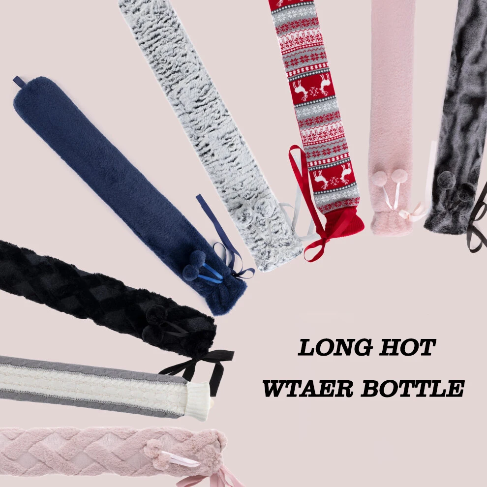 2023 warming hot selling customized long rubber hot water bag neck plush hot water bottle for winter