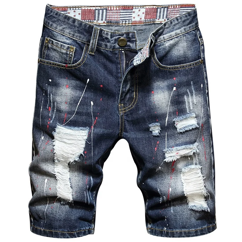 Ms001 Fashion Stacked Casual Pants Mens Jean Shorts Ripped Jeans Shorts ...