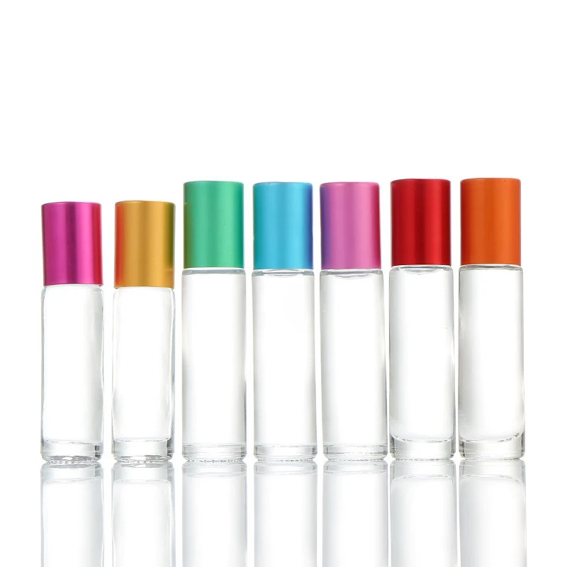 Hot Sale 5ml 10ml 15ml Essential Oil Roll on Glass Bottle with Aluminum Lid and Plastic Steel Roller