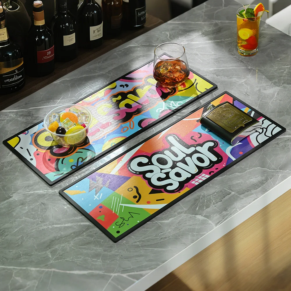 Soul Savor 2025 Graffiti Bar Mat-Creative Reusable Non-Slip Silicone Rubber Pub Counter Mat