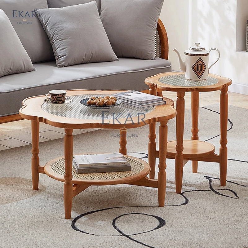 product new design cherry wood lace modular coffee table set-59