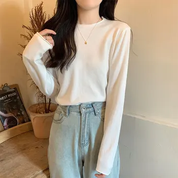 Women's Vintage Long-Sleeved Knitted Sweater Early Autumn Tops for Winter Bottoming Shirt with Long Neck