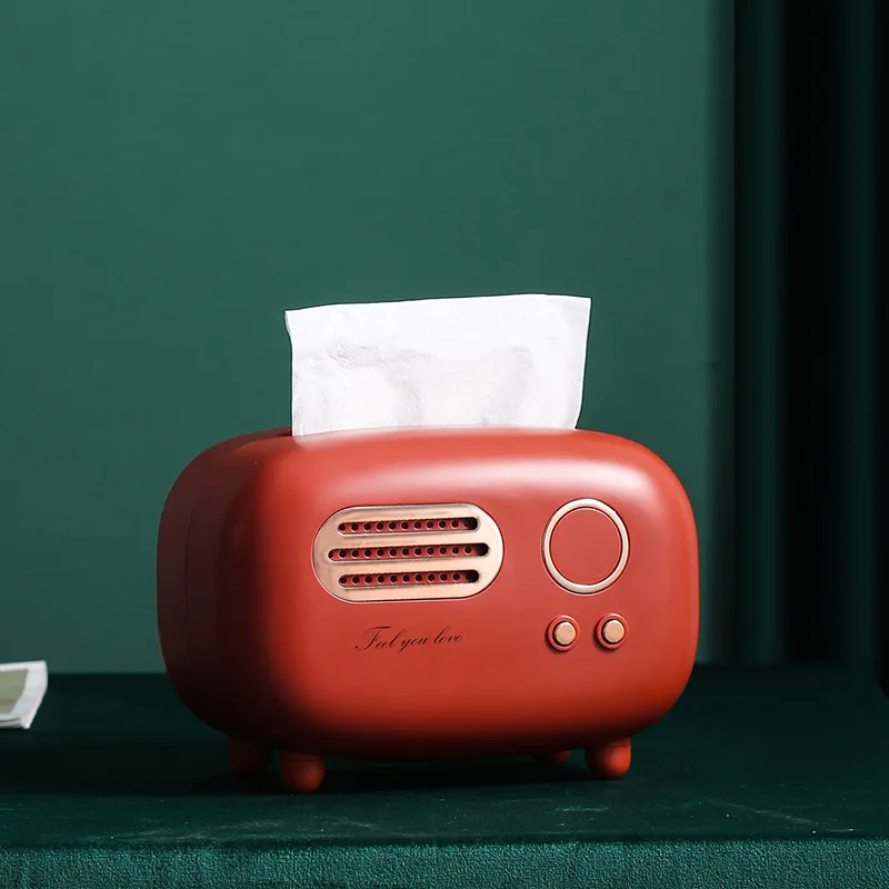Luxury Retro Radio Shape Extraction Storage Box Holder Tissue Box Living Room Plastic Paper Towel Dispensers Facial Tissue Box