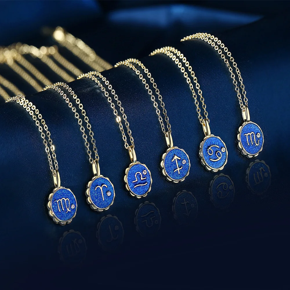 Новый CZ кубический цирконий 12 зодиака кулон ожерелье позолоченный Циркон монета знак зодиака ожерелье для женщин