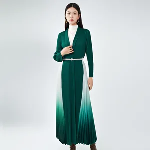 Hot Sale Factory Customized High Quality Gradient Color Designer Long Coat Splicing Pleated Robes