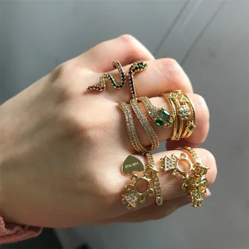 Fashion Jewelry 18k gold plated snake ring cubic zirconia colorful ring for women